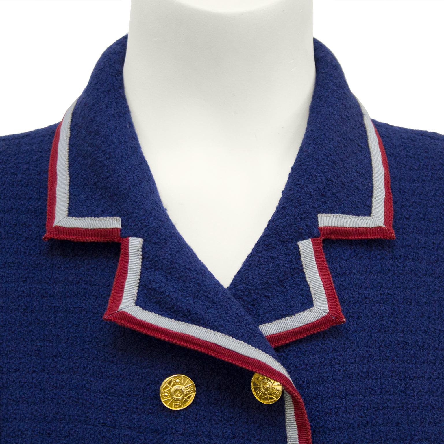 1980's Chanel Deep Blue Military Style Wool Blazer In Excellent Condition In Toronto, Ontario