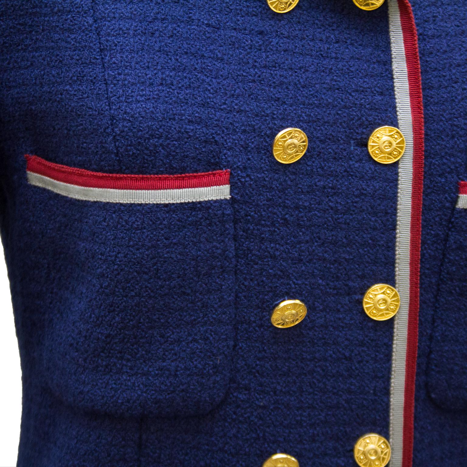 Women's 1980's Chanel Deep Blue Military Style Wool Blazer