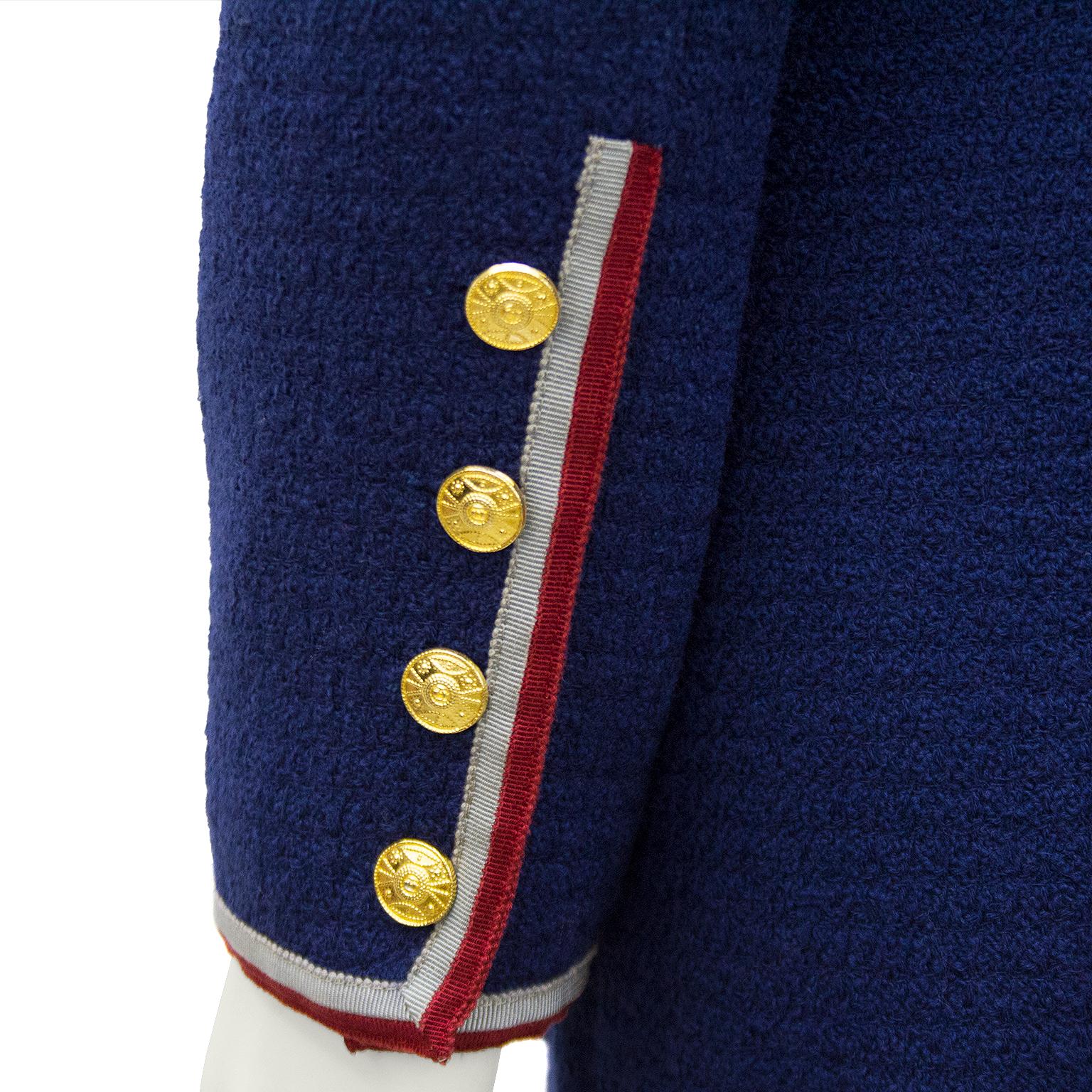 1980's Chanel Deep Blue Military Style Wool Blazer 1