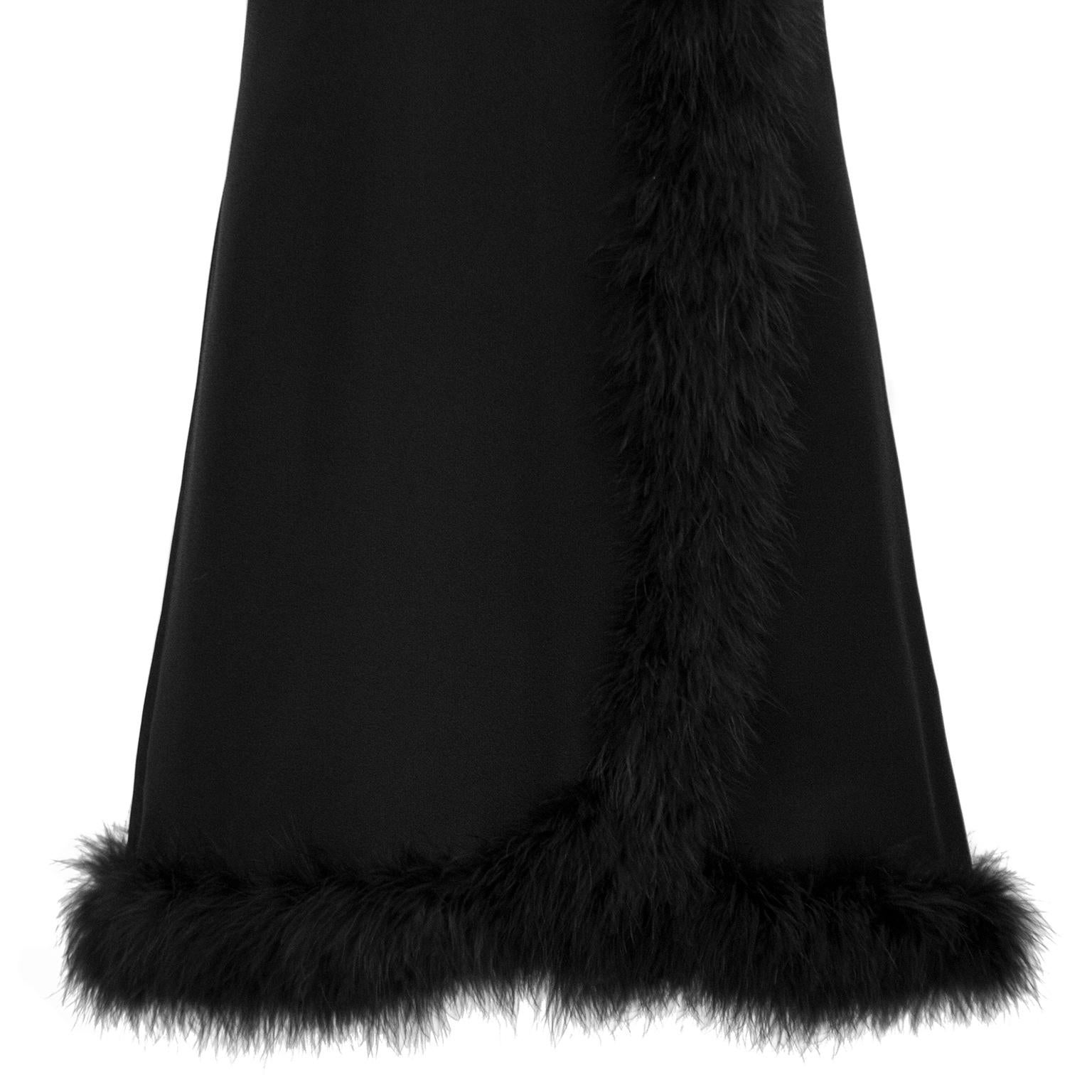 1960s Marabou Trim Black Cocktail Dress In Excellent Condition In Toronto, Ontario