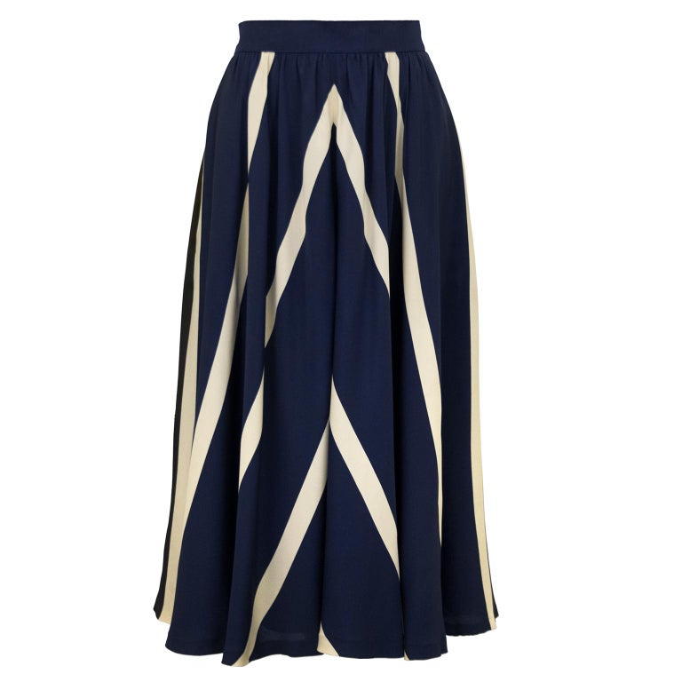 Late 1980s Jean Louis Scherrer Navy and Beige Striped Ensemble at 1stDibs