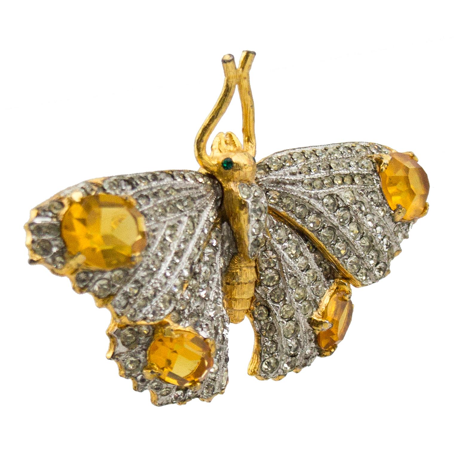 1980s KJL Rhinestone Butterfly Pin In Good Condition In Toronto, Ontario