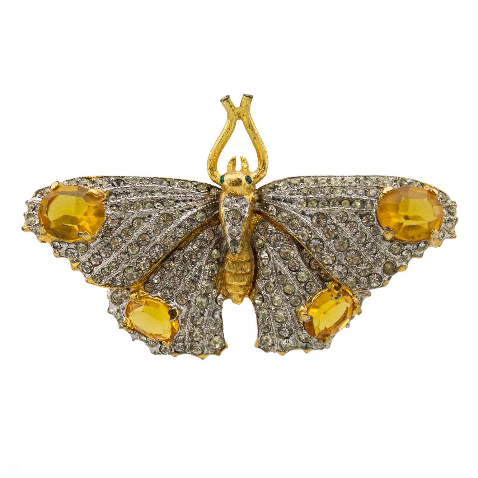 1980s KJL Rhinestone Butterfly Pin