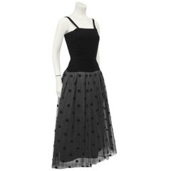 1980s Black Velvet and Tulle Dress