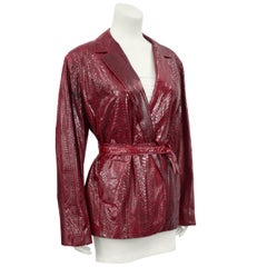 1980s Bordeaux Snakeskin Oversized Belted Blazer