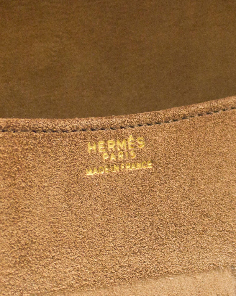 Brown 1960s Hermes Taupe Suede Clutch