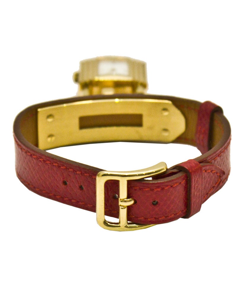 1994 Hermes Red Leather Kelly Watch with Gold Hardware at 1stdibs  