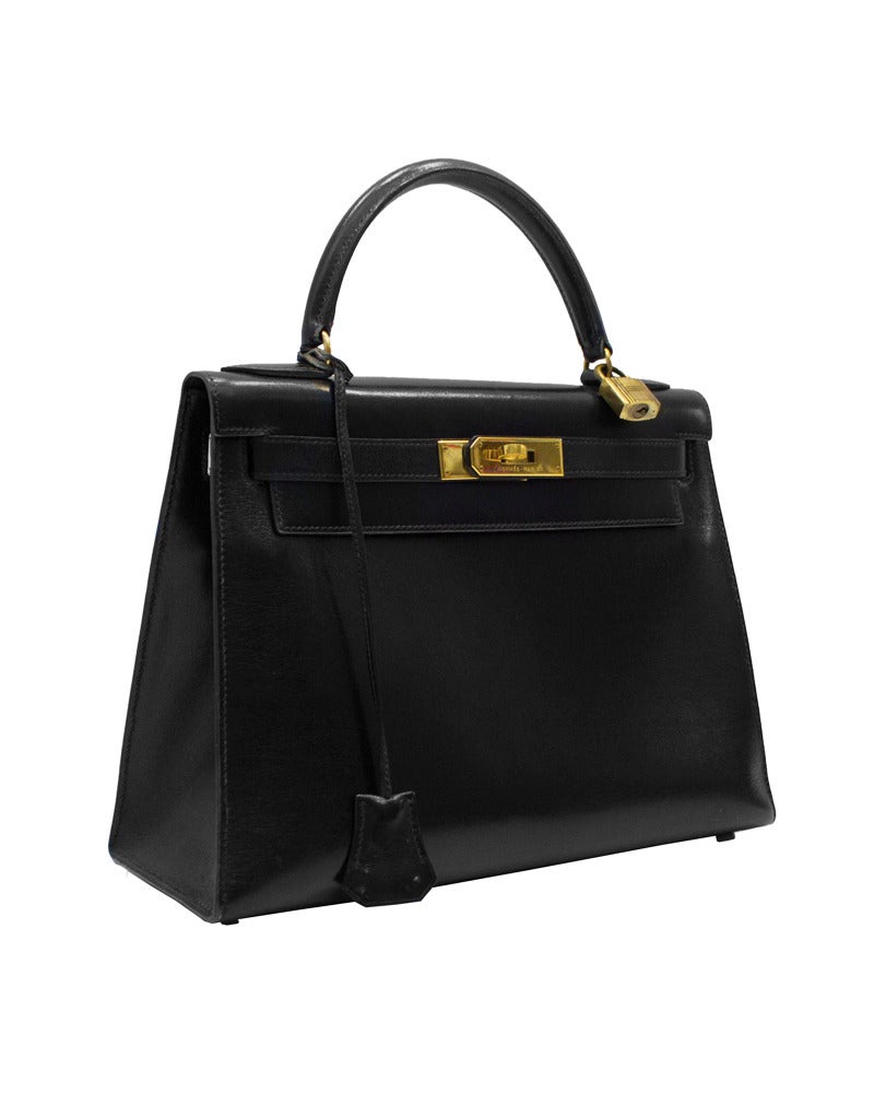 1989 Black Box Leather Rigid 28 cm Hermes Kelly Bag at 1stDibs | black ...