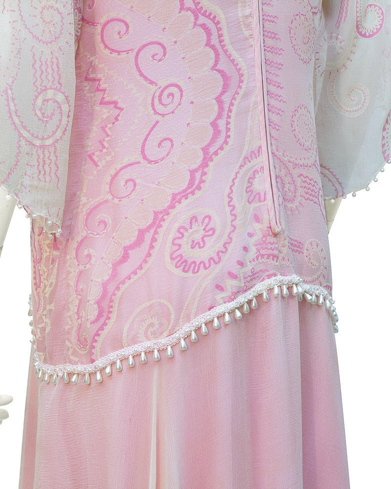 Zandra Rhodes 1980s Cream & Pink Chiffon Gown In Excellent Condition In Toronto, Ontario