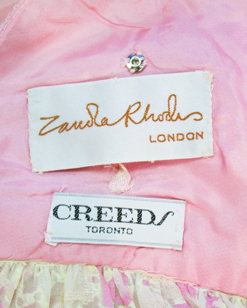 Women's Zandra Rhodes 1980s Cream & Pink Chiffon Gown