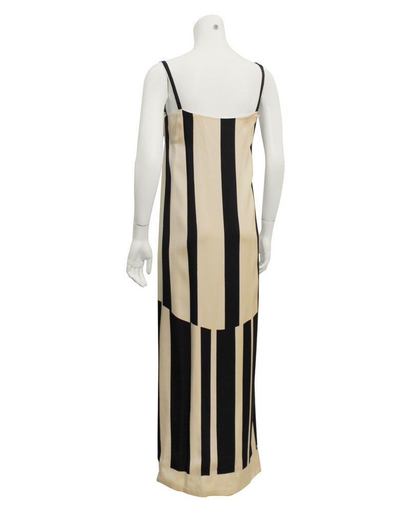 1960s Pauline Trigere Black & White Abstract Stripe Silk Gown In Good Condition In Toronto, Ontario