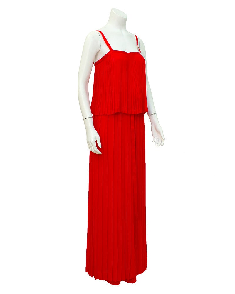 1980s Yves Saint Laurent YSL Red Pleated Chiffon Set at 1stdibs