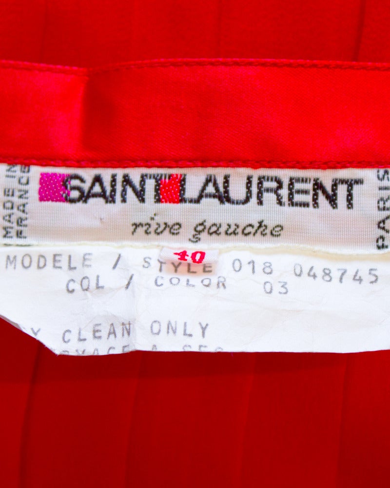 1980s Yves Saint Laurent YSL Red Pleated Chiffon Set 1