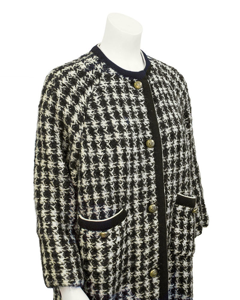 1965 Lanvin Black & White Tweed Light Coat In Excellent Condition In Toronto, Ontario