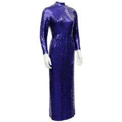 1960s Norman Norell Blue Mermaid Sequin Gown