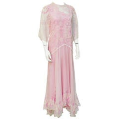 Zandra Rhodes 1980s Cream & Pink Chiffon Gown 4
