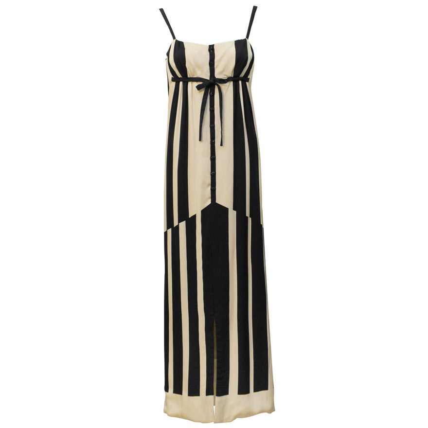1960s Pauline Trigere Black & White Abstract Stripe Silk Gown