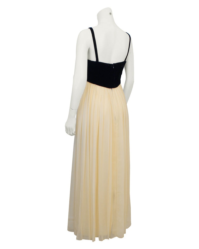 1960s Sarmi Cream Chiffon and Black Velvet Gown For Sale at 1stDibs