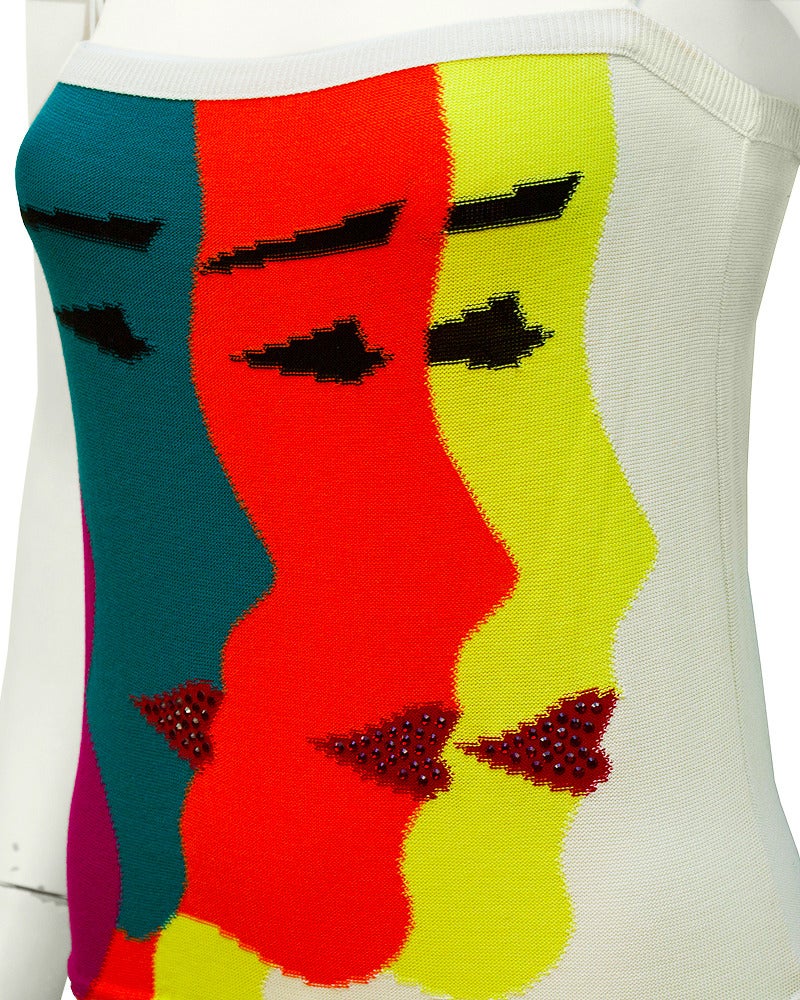 Women's 1980s Sonia Rykiel Cream Trompe L'oeil 'Faces' Knit Dress