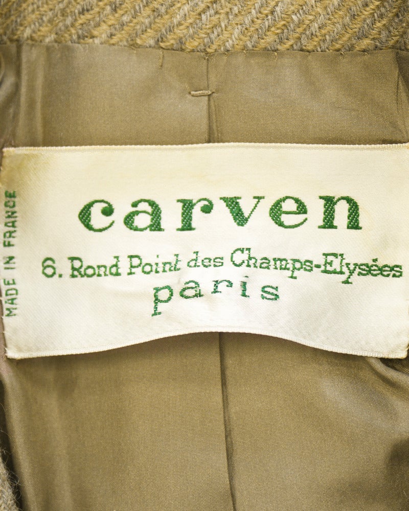 Women's 1960s Carven Tan Suit with Leather Detail