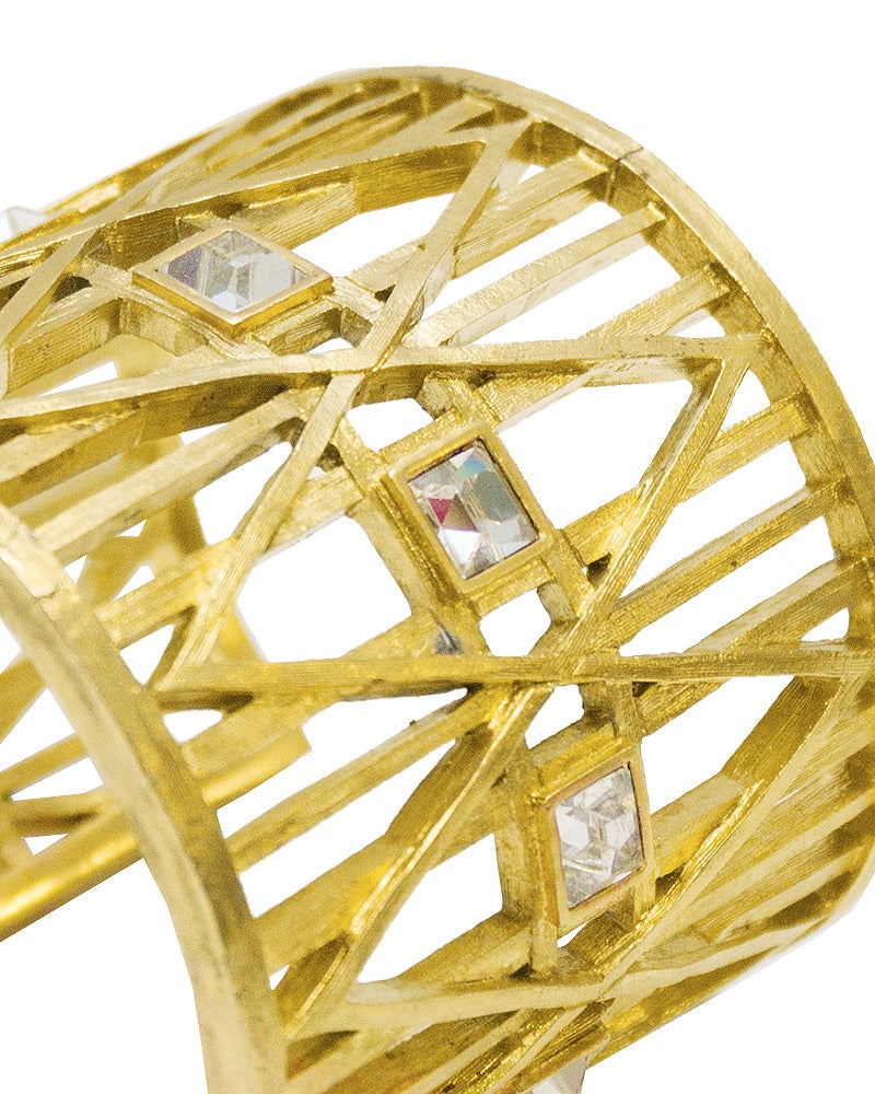 1990s Givenchy Gold Metal Cage Cuff In Excellent Condition In Toronto, Ontario