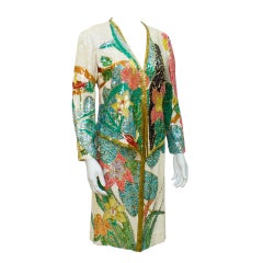 1980s Neil Bieff Floral Beaded Evening Suit