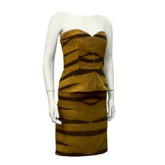 1980s Valentino Brown Tiger Stripe Bustier and Skirt