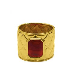 Late 1980s Valentino Gold Quilted Cuff with Red Poured Glass Stone 6