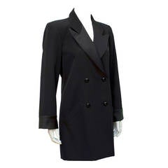 1980's Yves Saint Laurent YSL Black Double Breasted Le Smoking Jacket/Mini Dress