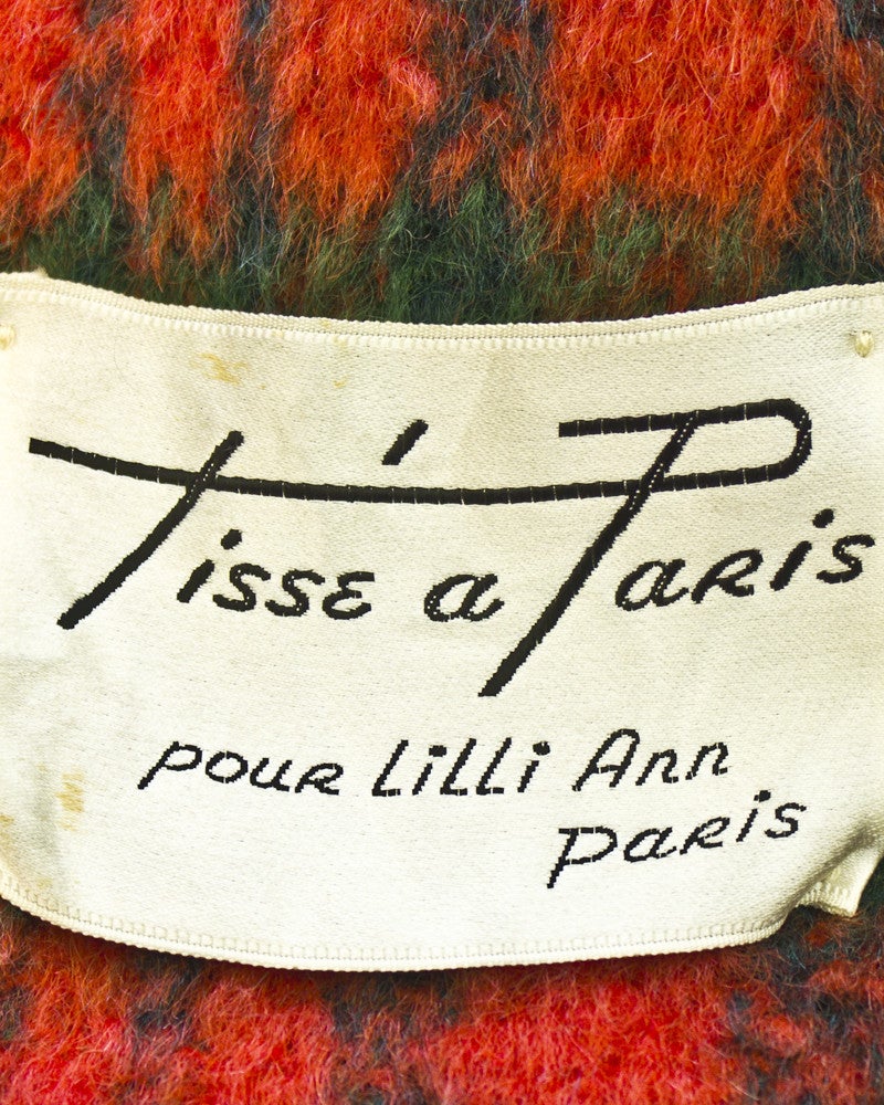 Women's 1960s Tisse a Paris for Lilli Ann Rouge & Green Tartan Swing Coat
