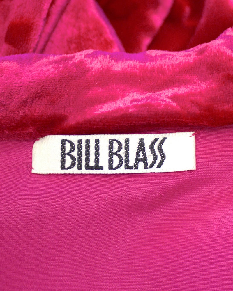 Women's 1980s Bill Blass Fuchsia Devorre Silk Velvet Shirt Dress