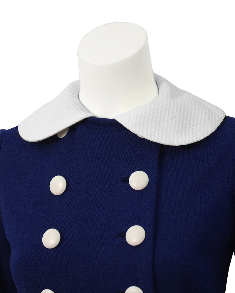 Women's 1960s Norman Norell Blue Wool Dress with Detachable White Accents