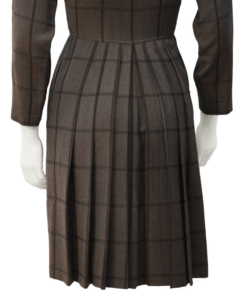 1950s Claire McCardell Brown Plaid Wool Day Dress In Excellent Condition In Toronto, Ontario