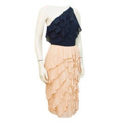 1980's Bill Blass Pink & Navy Chiffon Cocktail 1