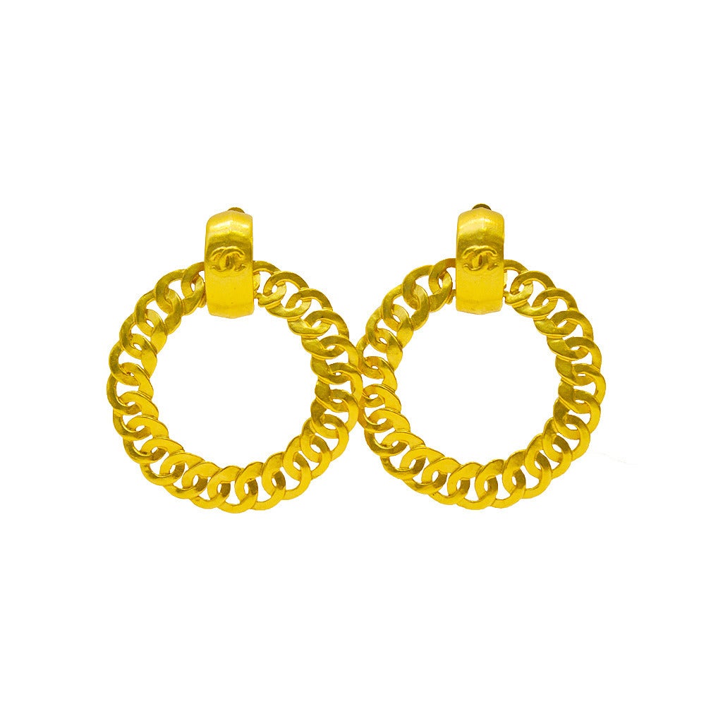 1996 Chanel Gold Chain Link Hoop Earrings