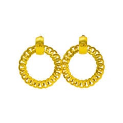 1996 Chanel Gold Chain Link Hoop Earrings 11