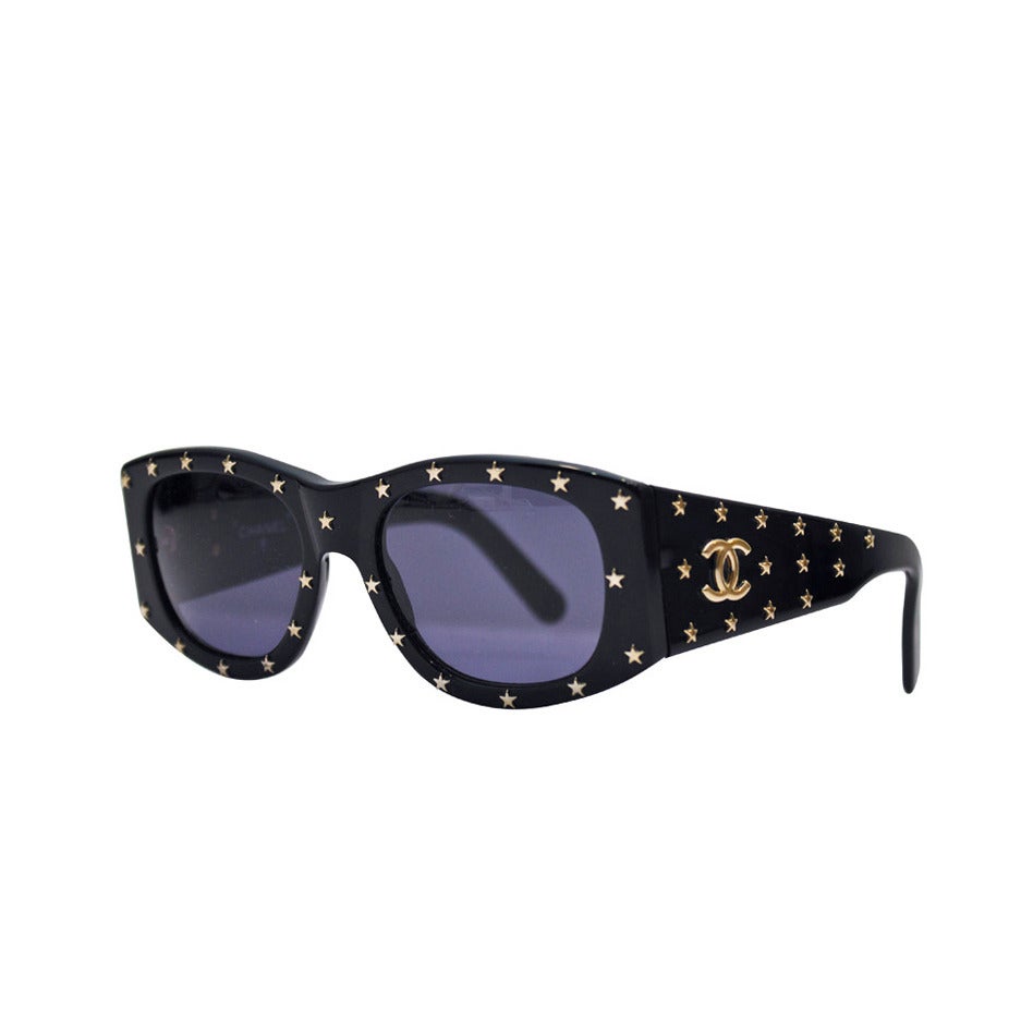 1990s Chanel Black Sunglasses with Gold Stars at 1stDibs | chanel star  sunglasses, chanel studded sunglasses, 90s chanel sunglasses