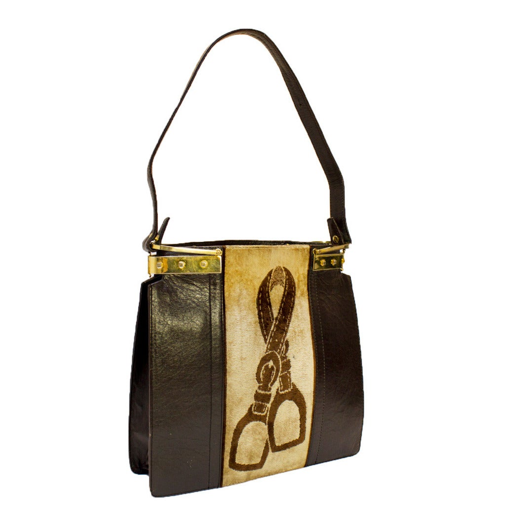 1970s Gucci Brown Leather & Velvet Tote