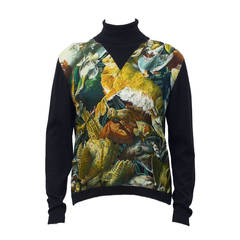 1980s Hermes Black Cashmere Turtleneck with Silk Scarf Front 5