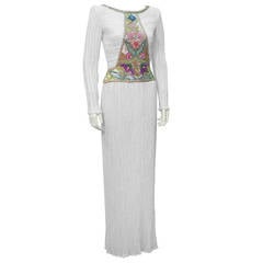 1970's Mary McFadden White Marii Pleated Gown