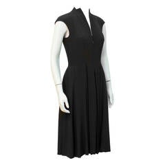 Vintage 1970s Pauline Trigere Black Silk Zip Front Dress