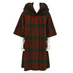 manteau Swing des années 1960 Tisse a Paris pour Lilli Ann Rouge & Vert Tartan