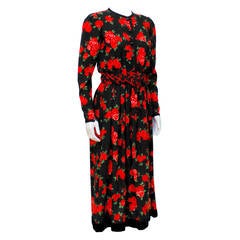 1970s Yves Saint Laurent Floral Peasent Col Dress and Belt