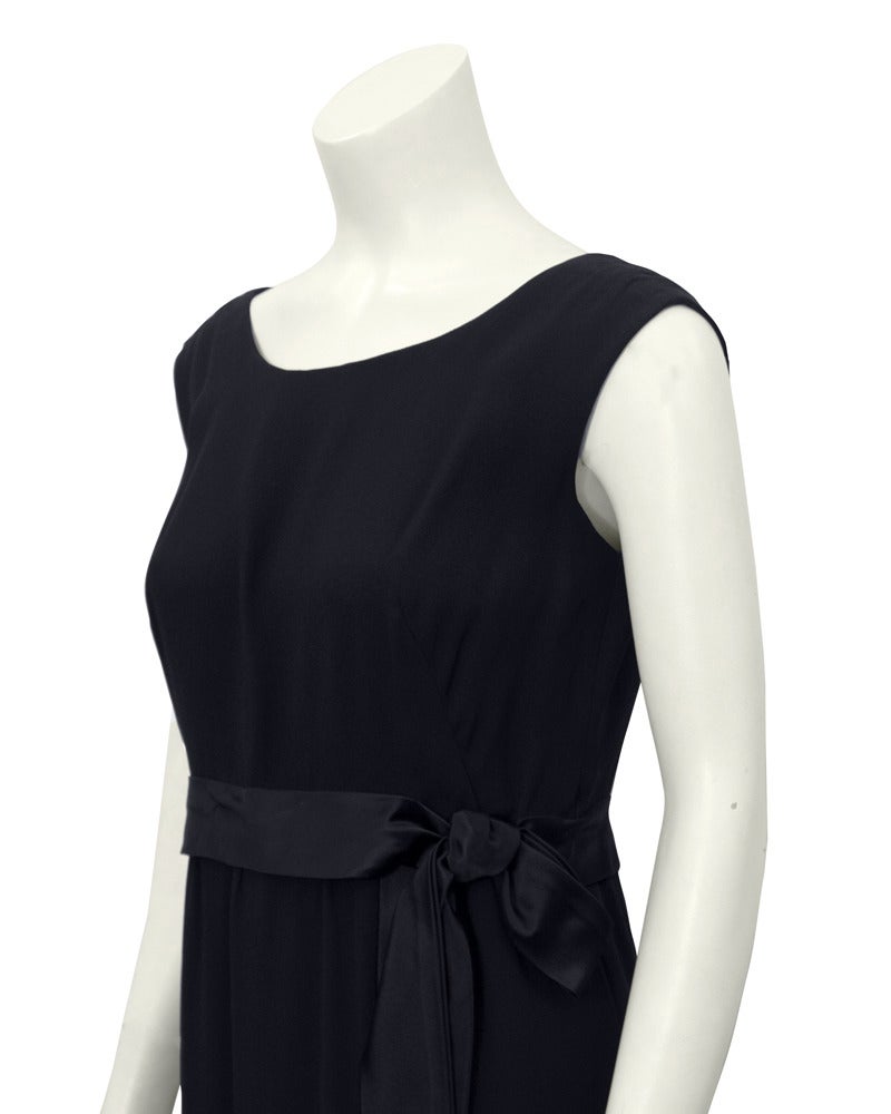 1960's Jean Patou Black Gown with Black Satin Bow Belt In Excellent Condition In Toronto, Ontario
