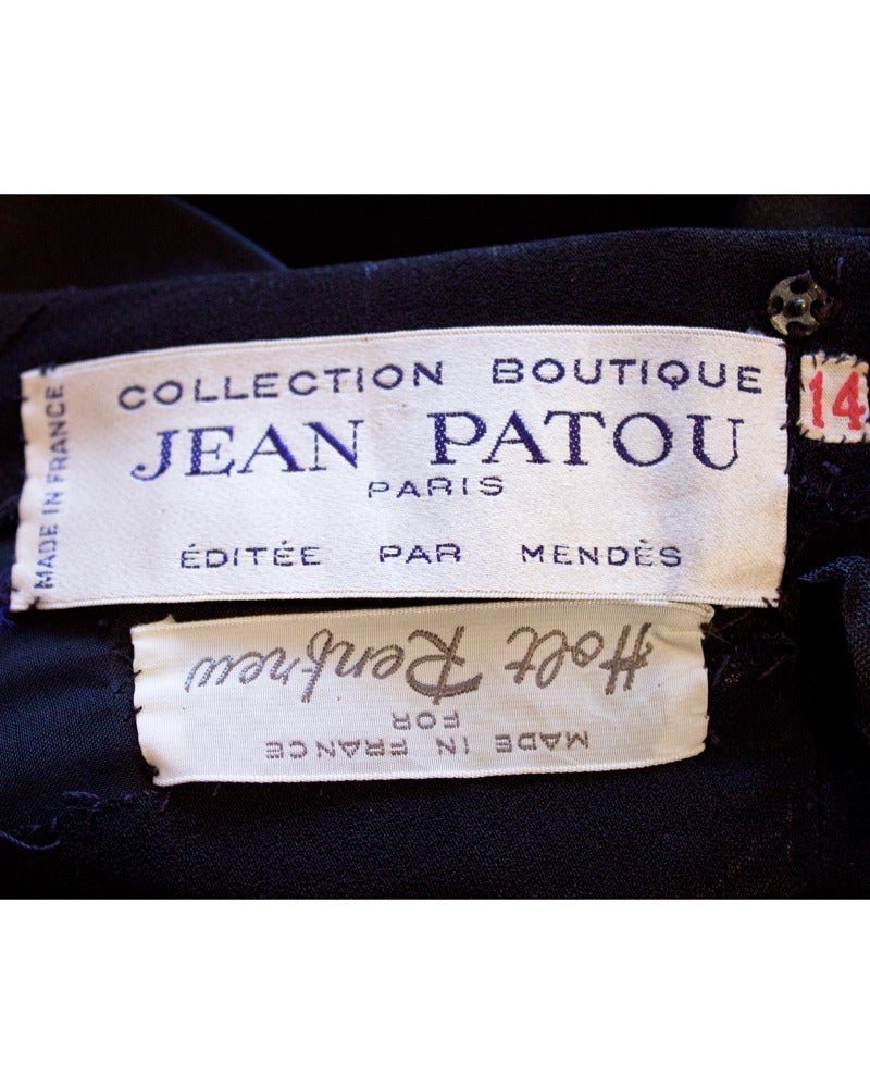 1960's Jean Patou Black Gown with Black Satin Bow Belt 1