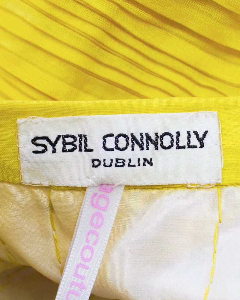 1960s Sybil Connolly Yellow Pleated Linen Skirt & Belt 1