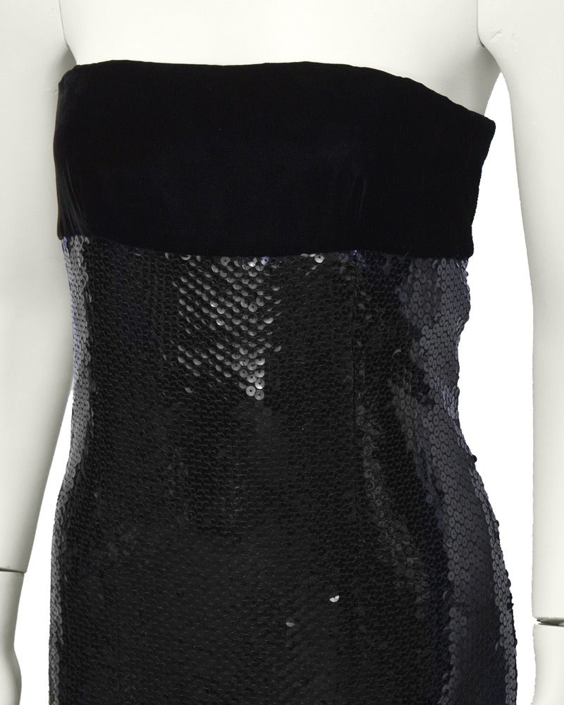Women's 1980s Bill Blass Black Sequin and Velvet Column Gown