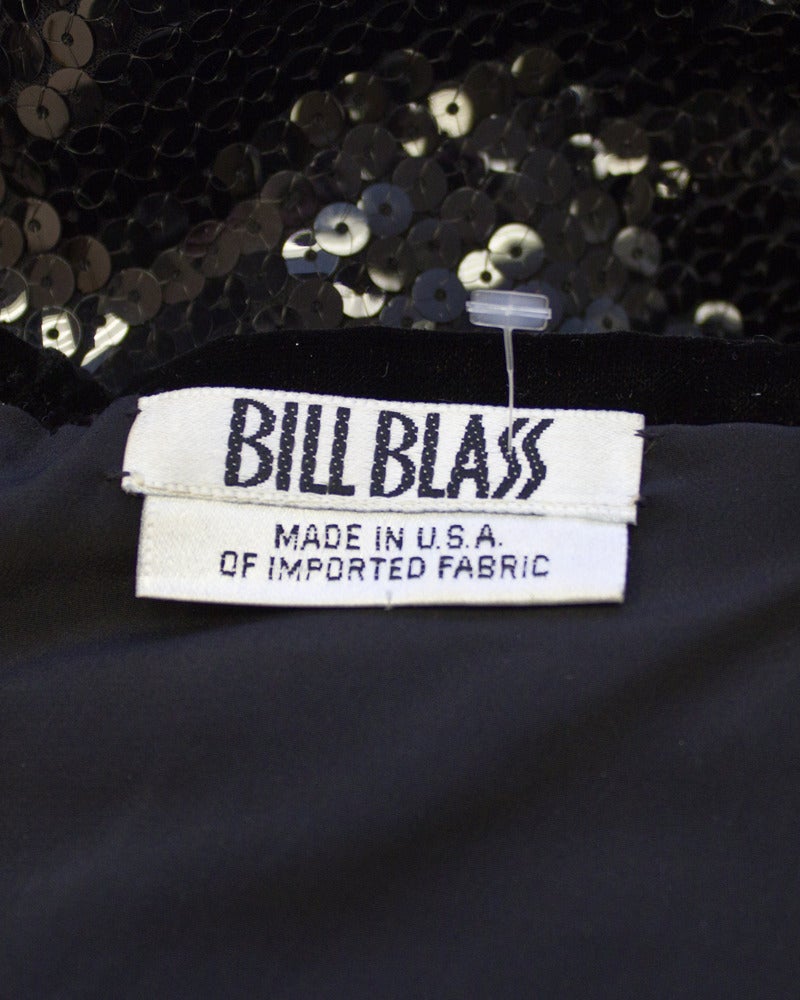 1980s Bill Blass Black Sequin and Velvet Column Gown 1