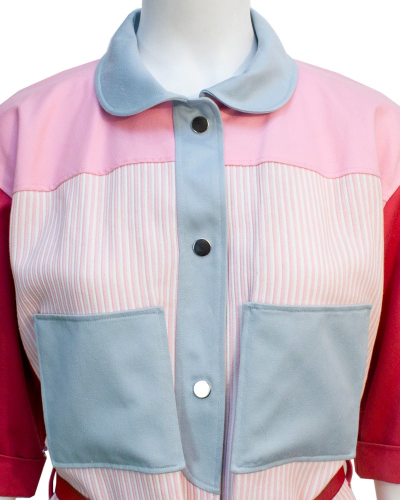 Gray 1970s Courreges Red, Pink & Blue Color Block Jacket