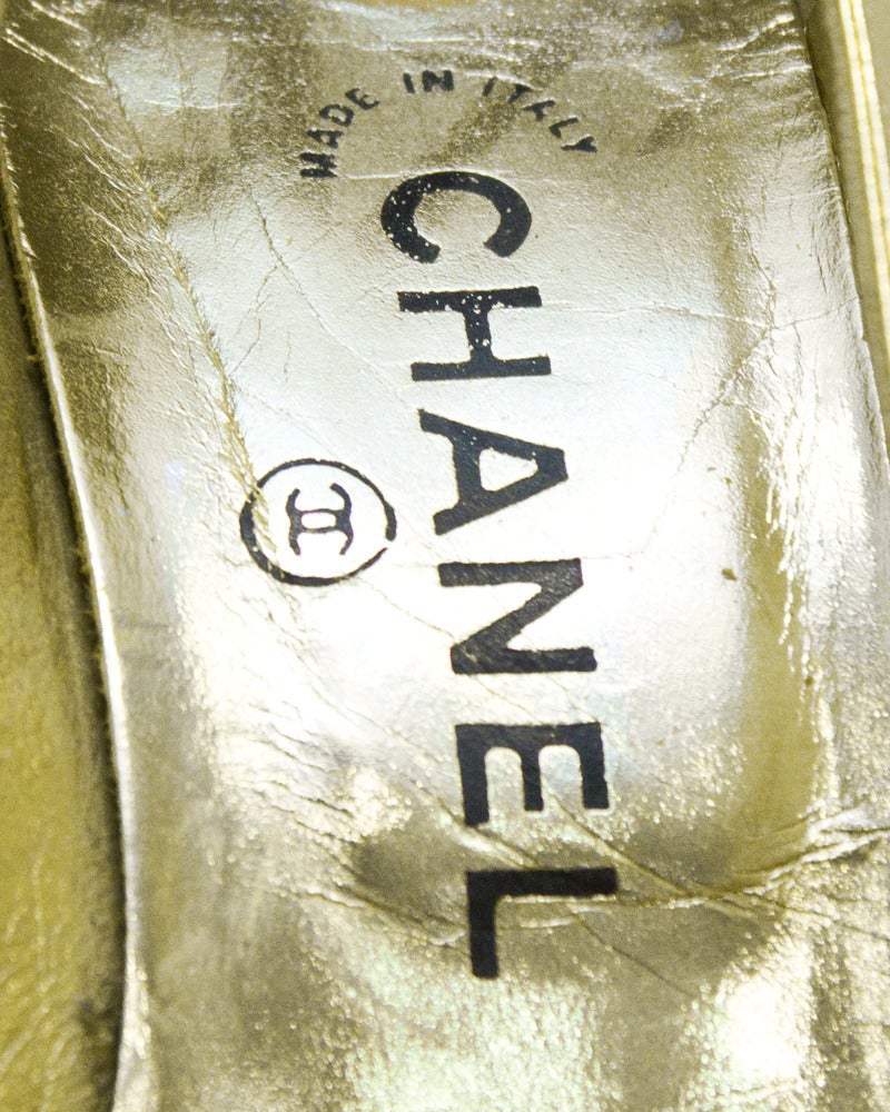 1990s Chanel Gold Pumps with Black Cap Toe 1